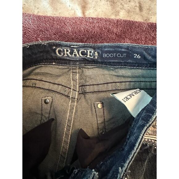 Grace in LA Women's Vintage Boot Cut Jeans Easy Fit Embroidered Blue Size 26 - Picture 6 of 7